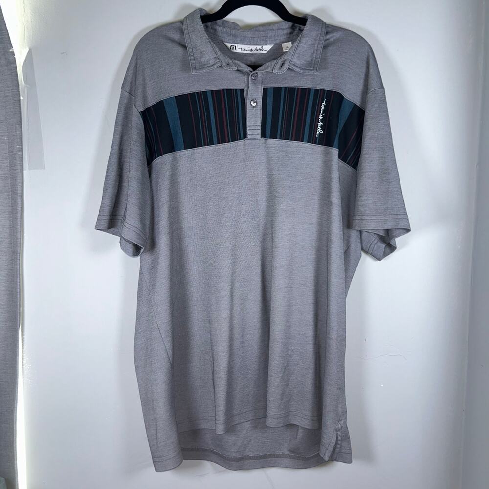 Travis Mathew Golf Polo, Mens Gray with Stripes Across Chest, Sz XL